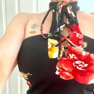 Floral Halter  Neck Top With Adjustable Strap